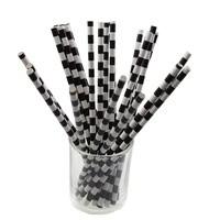 Individual Paper Wrapped Black and White Drinking Straws with Personalized Pattern