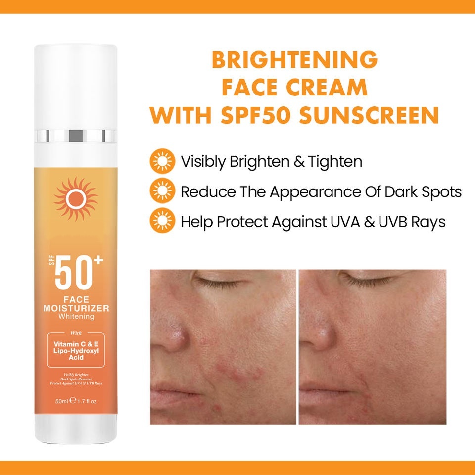 OEM ODM own brand skin whitening facial moisturizing cream Spf 50 dark skin facial whitening cream sunscreen face cream