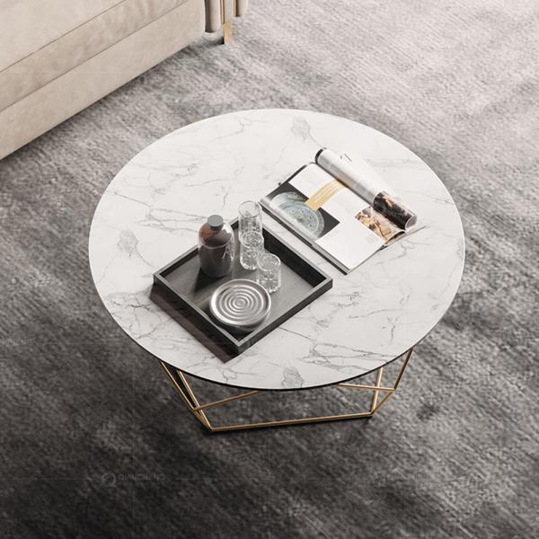 Modern SS Coffee Table Man Made Marble Top 12mm Tempered Glass