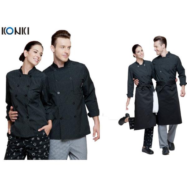 Personalized Chef Cook Uniform , White / Black Chef Coats With Double Breasted Stripe