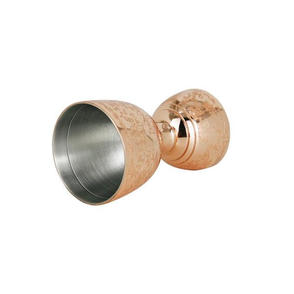 Copper Plated Stainless Steel Barware Bell Jigger Measurements Etch Design