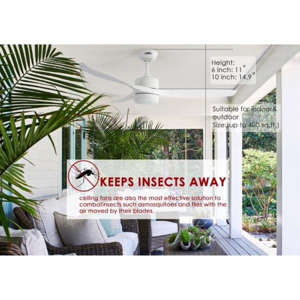 Fã de teto branco do diodo emissor de luz de 3 lâminas plásticas, fã de teto impermeável com o motor leve da C.C.