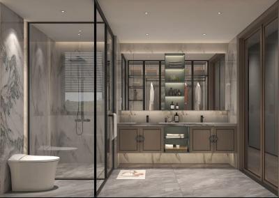 Stainless Steel Chinese Style Bathroom Vanity Cabinet With Exquisite Floral Handles