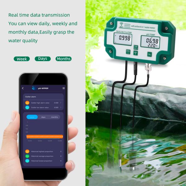 Smart Tuya Wifi Digital PH Meter with Data Logger Function and 6 in 1 TDS.EC.PH.Salinity.G.S.Temp for Hydroponics