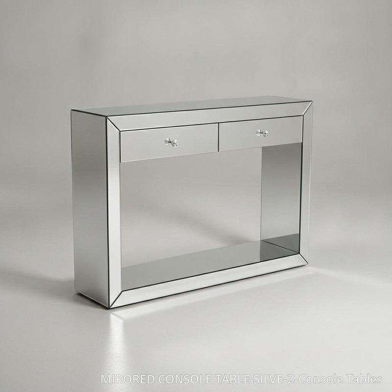 Silver Mirror Finish Console Table with Special Glass Diamond Black Painting on MDF