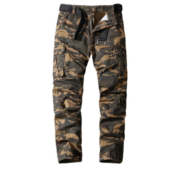 Men's Multi-Pocket Camouflage Overalls in Pure Cotton with Mid Waist and Straight Fit