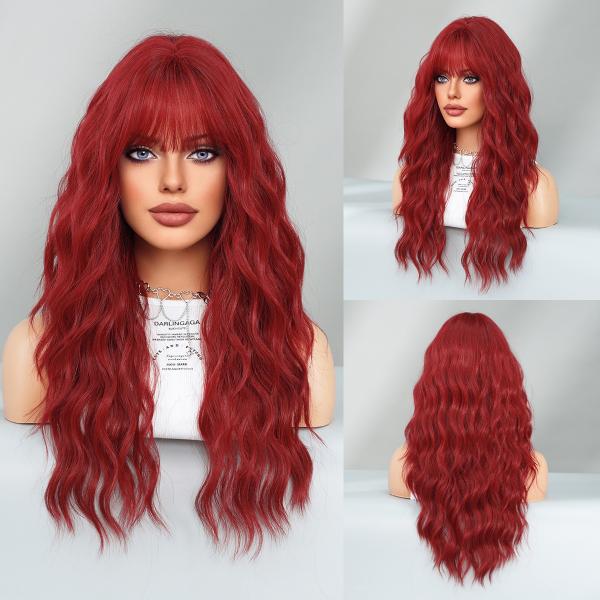 Fashion Long Body Wave Hair Red Synthetic Wigs For Women