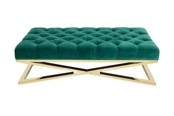 Cross x leg uphostered stainess steel ottoman bed stool button velvet ottoman
