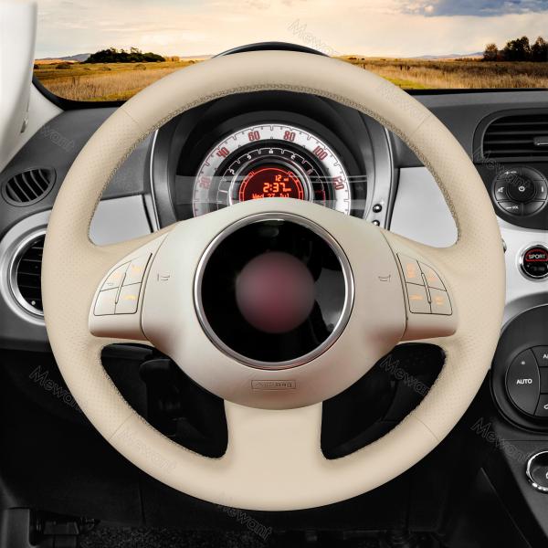 Custom Hand Sewing Beige Artificial Leather Steering Wheel Cover for Fiat 500 500c 2008 2009 2010 2011 2012