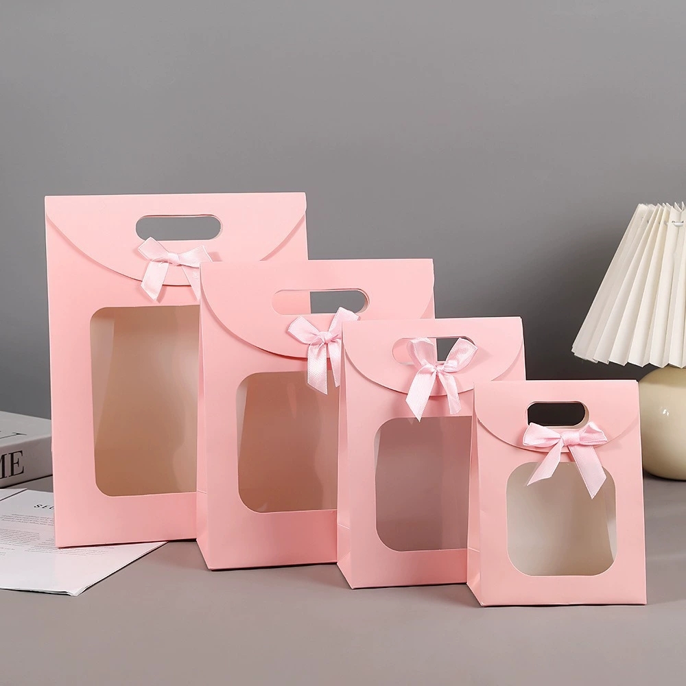 Paper Gift Bags with Window and Die Cut Handle for Retail Packaging