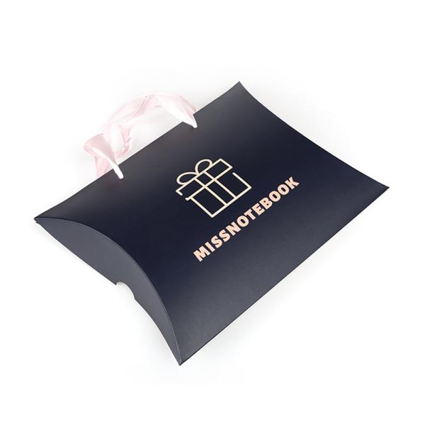 Custom Luxury Gold Pillow Boxes with Handle for Wigs – Premium Hair Extension Gift Packaging
