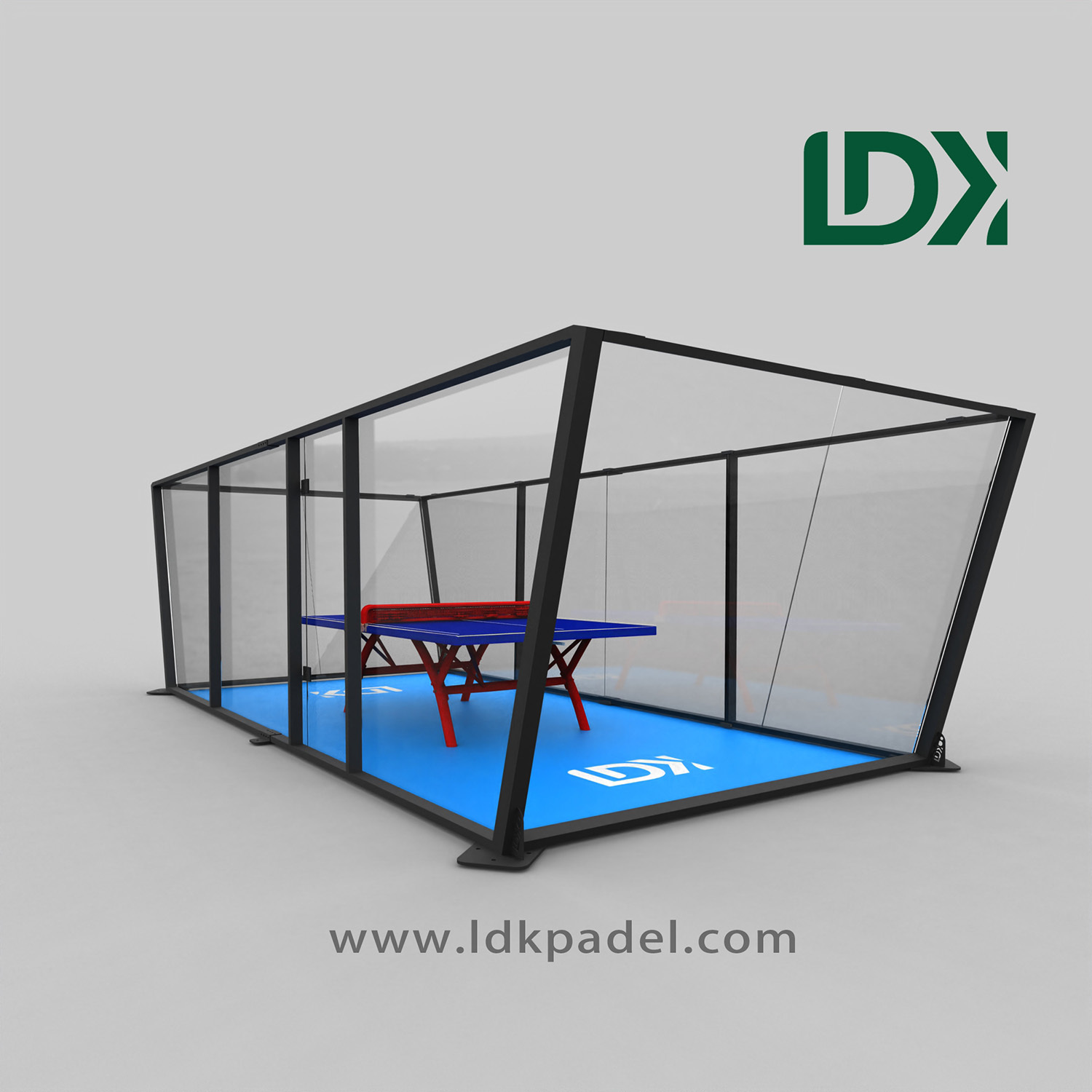 Panoramic Padel-Style Ping Pong Court with Tempered Glass Enclosure
