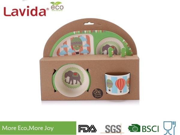Free Heavy Metals Bamboo Childrens Dinner Set , 5 PC Set Bamboo Fiber Tableware
