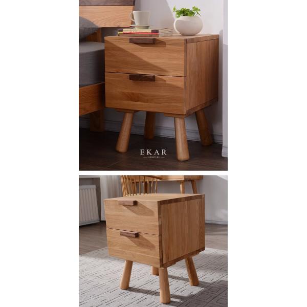 Home Furniture 2 Drawers Oak Night Stand Wooden Bedside Tables
