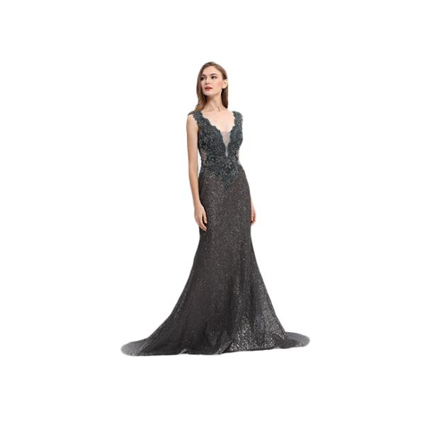 Deep V Neck Sequined Vintage Evening Dresses For Formal Party Sleeveless