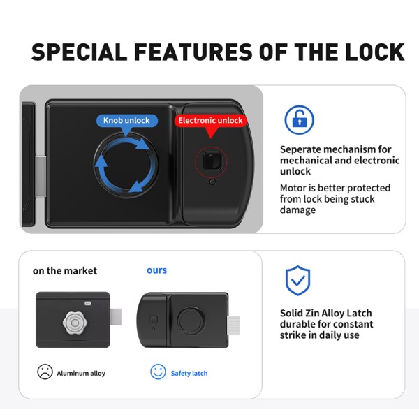 Yagu Tuya APP IP55 Waterproof Door Lock for Home/Office Bull Head Fingerprint Password Lock Outdoor Single & Double Fingerprint