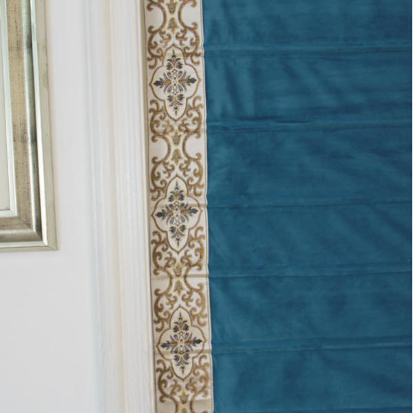 European style light luxury fan shape velvet blue Roman blind blackout Customized for dinning room kitchen small window