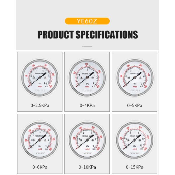 Customized Support OEM 2.5 Inch 65mm Diaphragm Manometer 16kpa Micro Pressure Gauge
