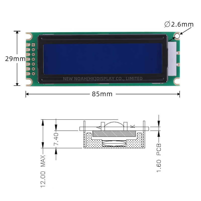 Russian Blue Film 0801A Character Display Screen 14 PIN ST7066U LCM Display Module