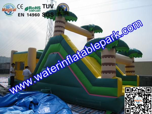Inflatable Bouncer Slide , Commercial Grade Bounce Houses Coconut Trees Tropical Themed
