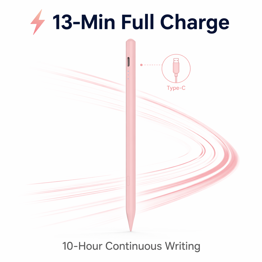Bluetooth Stylus Pen for iPad with Palm Rejection Tilt Sensitivity Type-C 13 Minute Fast Charge Magnetic Active Pencil 2018-2026
