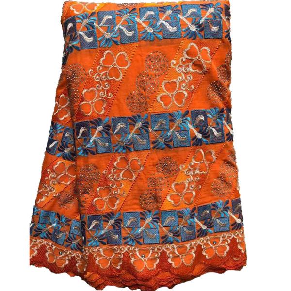 Polyester Cotton 145cm Coloured Embroidery Fabric Rhinestones Voile Lace Material