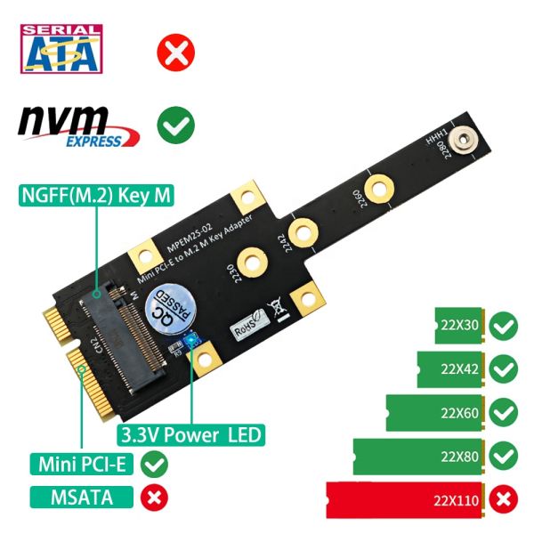 New Version M.2 NGFF NVME SSD to Mini PCI-E Adapter with High-speed Data Transmission, 100% Tested Working, and 6 Months Warranty