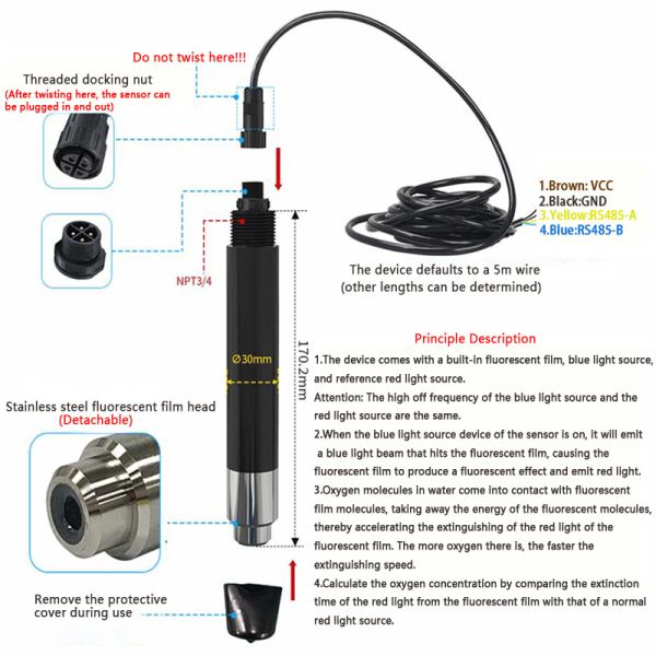 LoRaWAN Optical Dissolved Oxygen Sensor | Freshwater & Seawater Versions | Fluorescence Principle, 0-20mg/L
