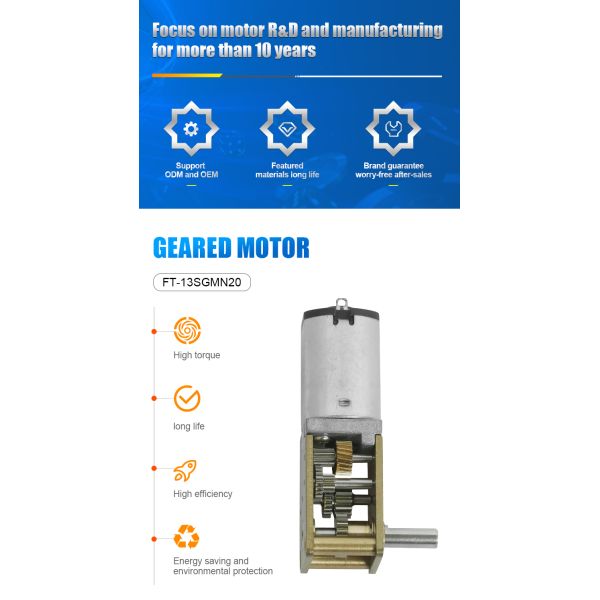 FT-12SGMN20 N30 Brushed DC Worm Gear Motor For Electronic Locks