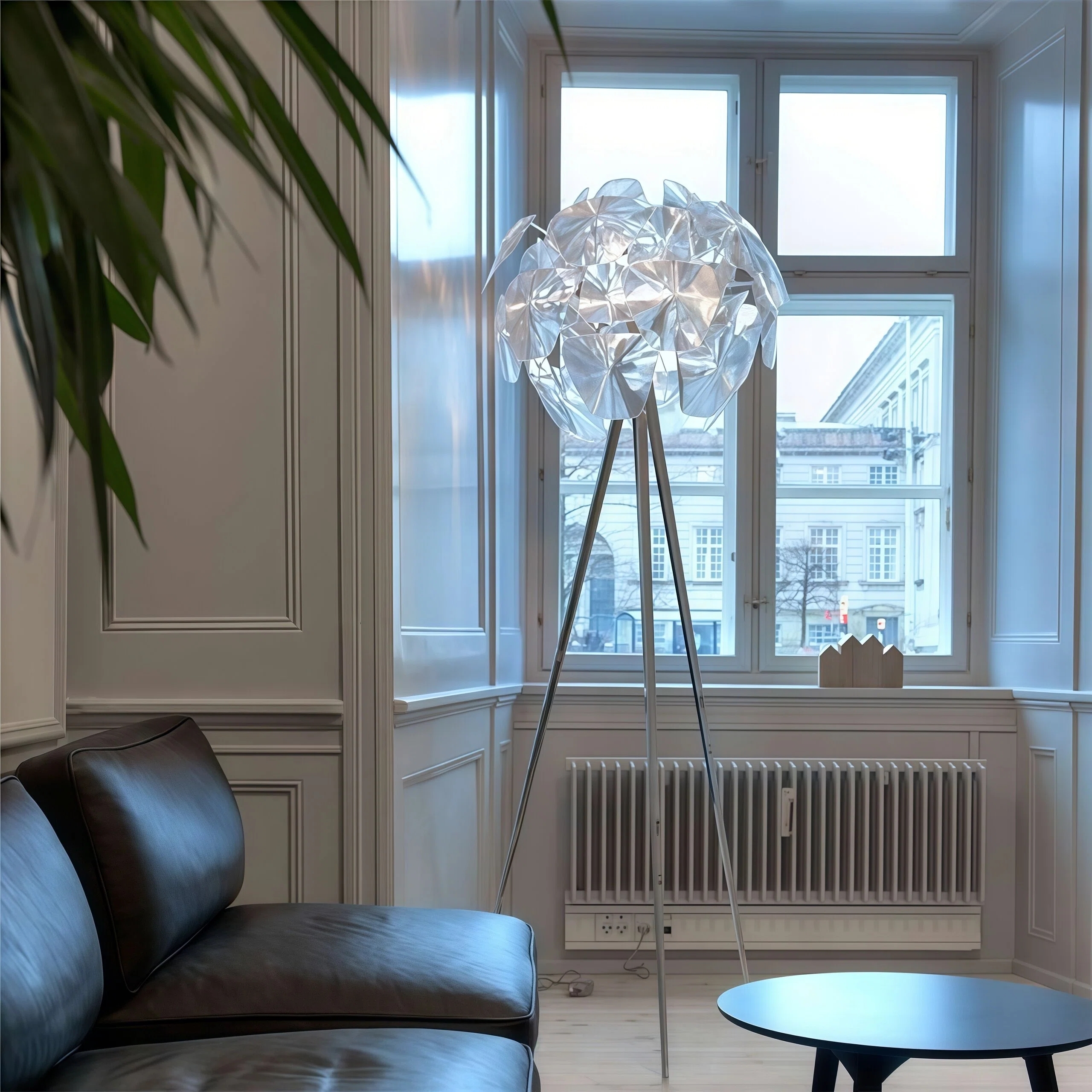 JYLIGHTING Modern Tripod Floor Lamp, Iron Stand & Acrylic Petal Shade, Decorative Ambient Light for Living Room
