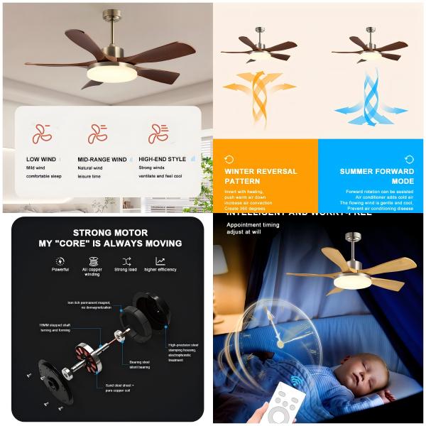 Fabrique de gros 56 pouces de style pays LED de plafond de ventilateur de lumière DC télécommande décorative