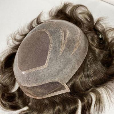 6 polegadas de cabelo humano Homens Toupee Mono renda Perucas de seda base fechamento