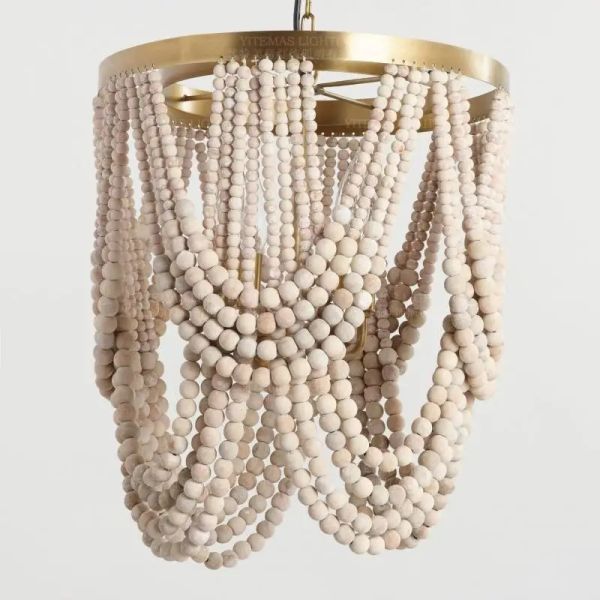Gold Chandelier Wooden Beaded Lighting Fixture Fringe Hanging Light Silas Chandelier (WH-AP-652)