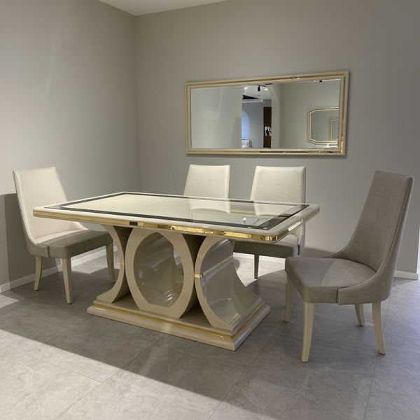 White Luxury Wooden Dining Table and Chairs Set 6 Seater Home Furniture Dining Room Dining Table with Sideboard Wine Cabinet