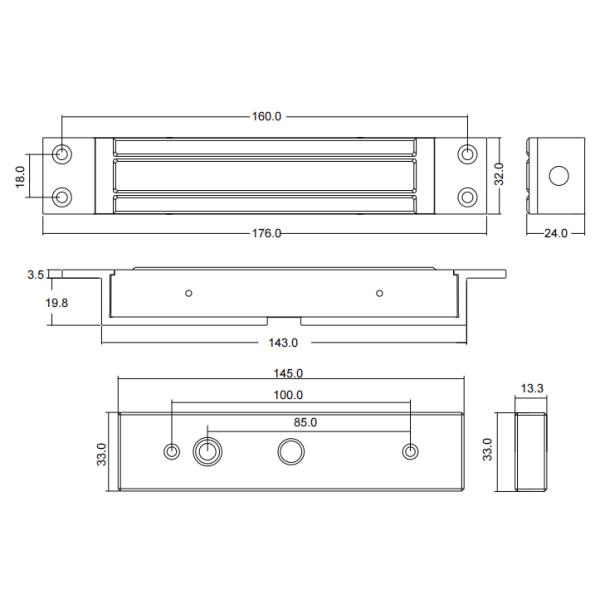 EL180AA flush mounted Magnetic Lock 100KG/130KG Series High Strength Material Double Door Electric Magnetic Lock