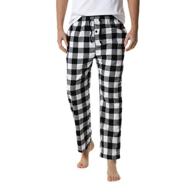 Polyester Fabric Men's Plaid Home Pants with Regular Fit Design and Comfort
