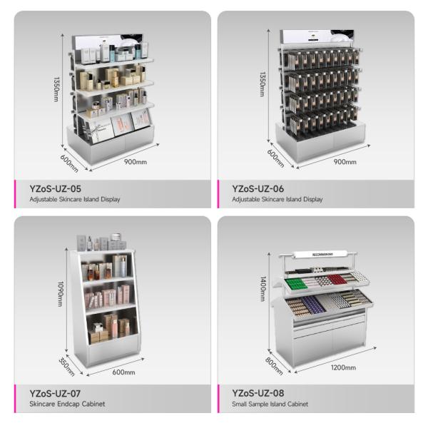 High Quality Cosmetics Store Display Rack Premium Stainless Steel Promotion Cabinet With White Organic Light Tube For Retail Store Design