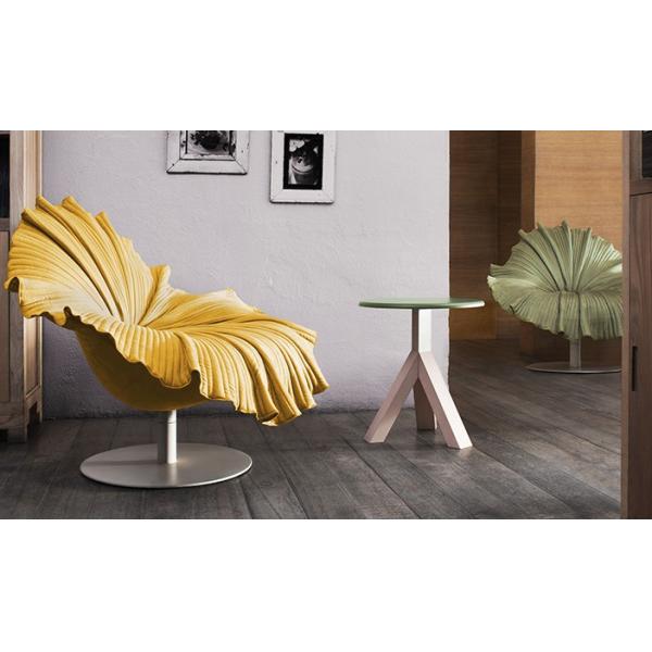 Art furniture decoration special design Rotatable yellow fabric flower shaped chair flocked cloth modern leisure chair