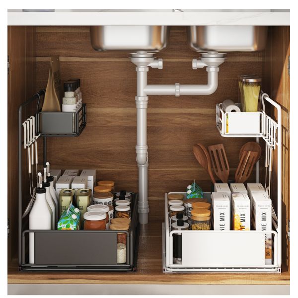 New C Metal Double-layer Home Multifunctional Storage Organizer Bathroom Storage Rack Drawdown Rack for Sink Cabinet