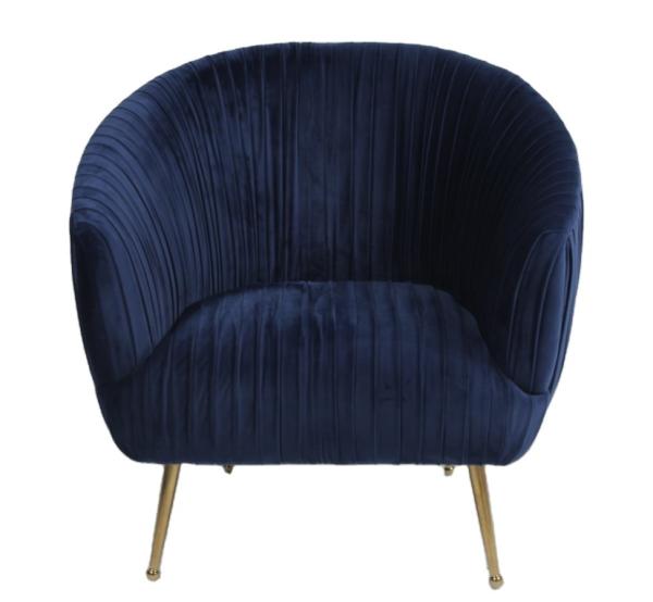 Modern Blue 88CM Velvet Fabric Armchair With Stainless Steel Legs