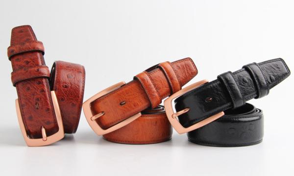 Ostrich Grain Genuine Leather Belt , Mens Brown Leather Belt With Zinc Alloy Buckle