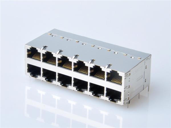 RJ45 Gigabit Magnetic Jack, Enabled PSE PoE+ 2x6, with LEDs Left/Yellow-Green and Right/Yellow-Green