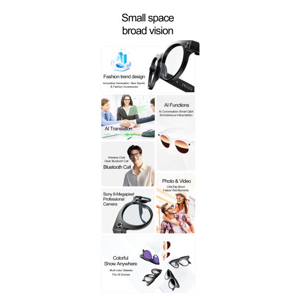 Photochromic Smart Glasses W611 Pro Auto-Tinting Lenses 8MP Camera AI Voice Assistant WiFi 1080P Video IP66 Waterproof Magnetic