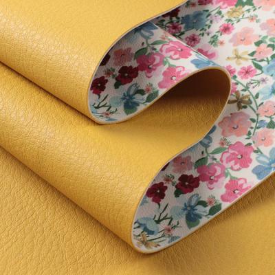 1.8mm Thickness SEMI PU Flower Printing Litchi Grain Double-face Synthetic Leather for Shoes Table Mat and Bags Leather Fabric