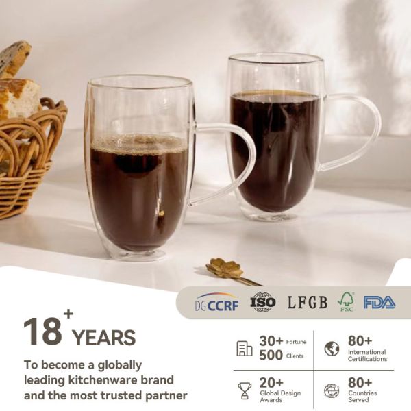 Double Wall Glass Cup with 250ml 350ml 450ml Capacity High Borosilicate Glass for Hot and Cold Beverages