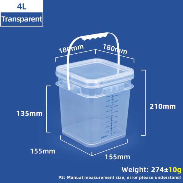 Wholesale 4L 10L 16L Clear PP Graduated Bucket Eco Friendly Thickened Empty Plastic Square Bucket With Scale Line for Chemical Liquids