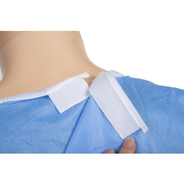 Reinforced 35gsm Sms Isolation Gown Blue Knit Cuffs Operation Coat