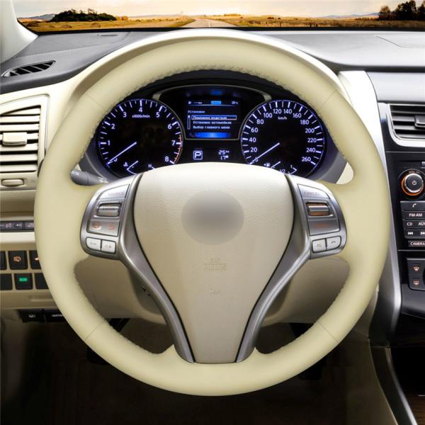 Custom Beige Steering Wheel Cover for Nissan Teana Altima X-Trail Qashqai Rogue Pulsar