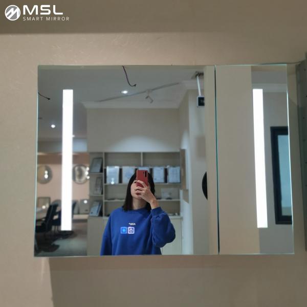 Aluminum Silver Mirror Cabinet 3000K - 6000K Bathroom Medicine Mirror Cabinet