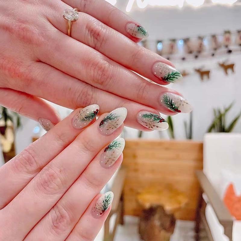 Medium Almond Christmas Holiday False Nails Gentle On Natural Nails